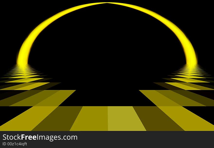 Abstract illustration. Decorative background. Yellow energy arc, which hovers above the plane. Abstract illustration. Decorative background. Yellow energy arc, which hovers above the plane.