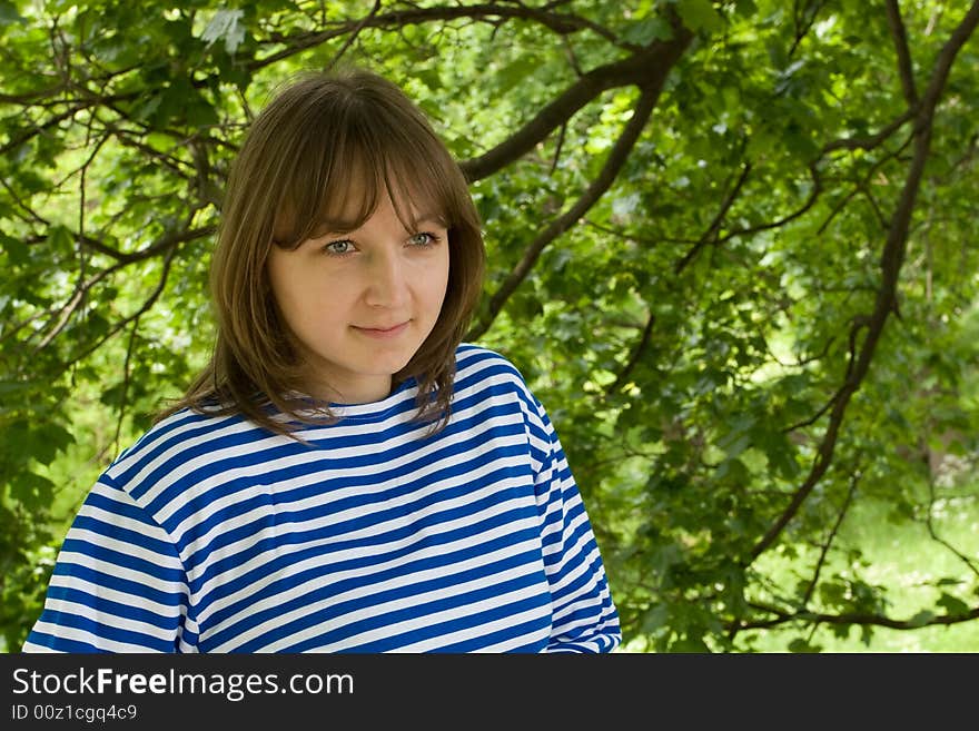 Beauty Girl In Striped Vest