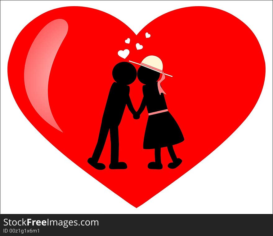 Young couple kissing,in the red heart. Young couple kissing,in the red heart