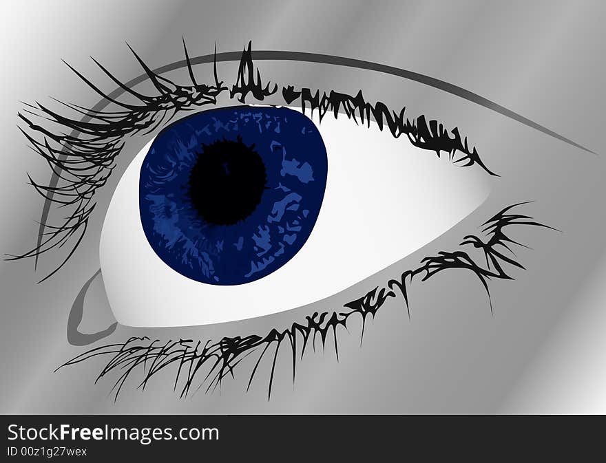 Illustration with single woman blue color eye. Illustration with single woman blue color eye