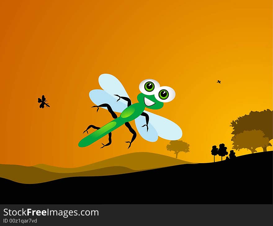 Dragonfly  flying in forest abstract backgroud