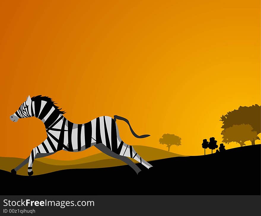 Zebra running in forest abstract background