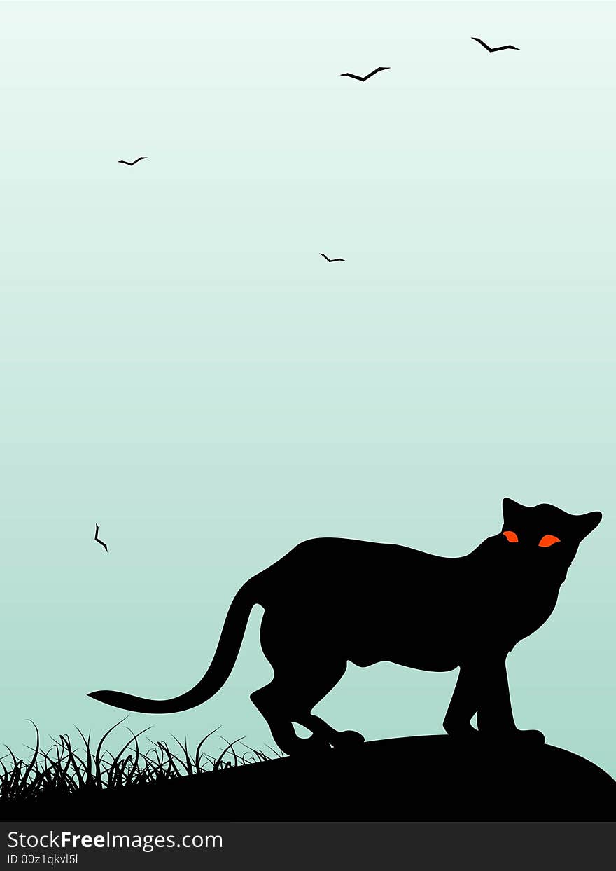 Panther on rock on gradient background