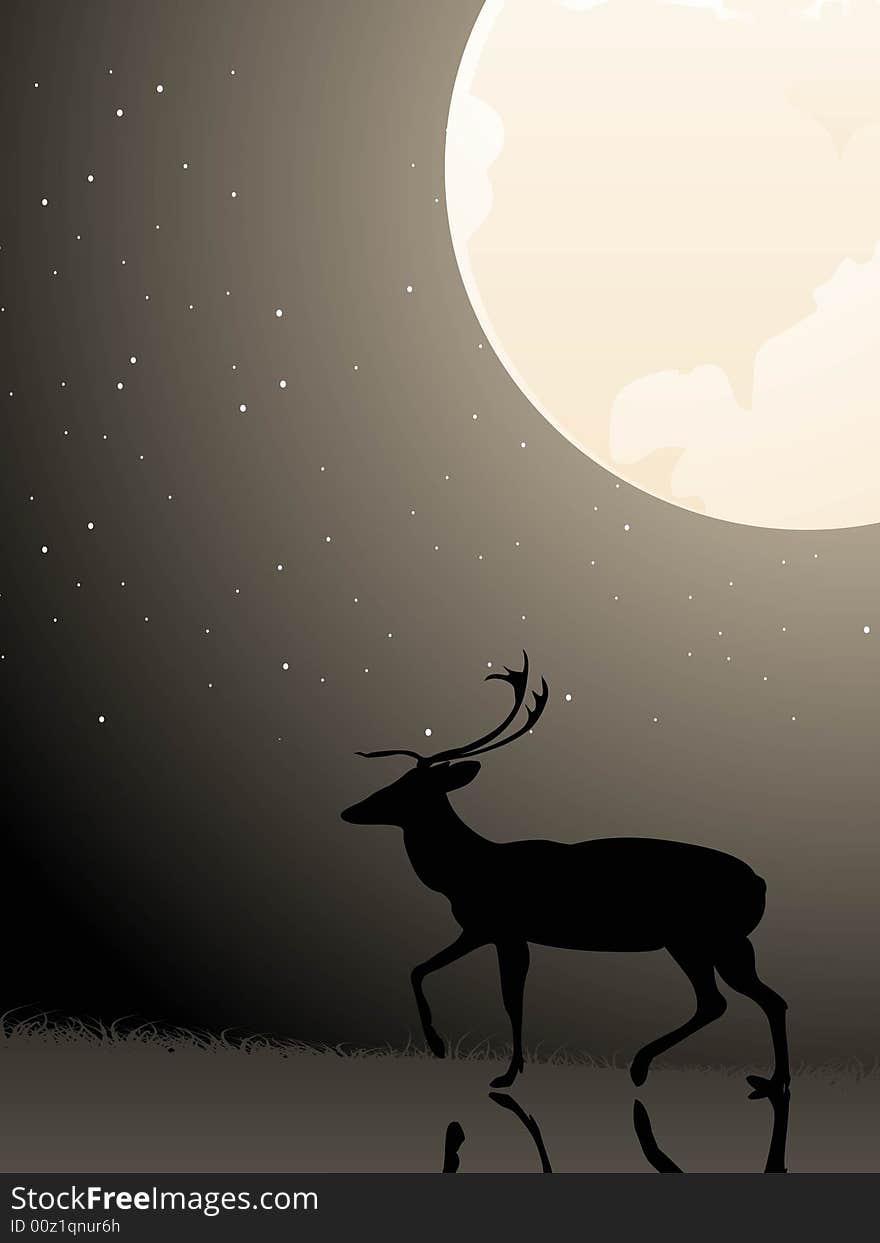 Reindeer Under Full Moon