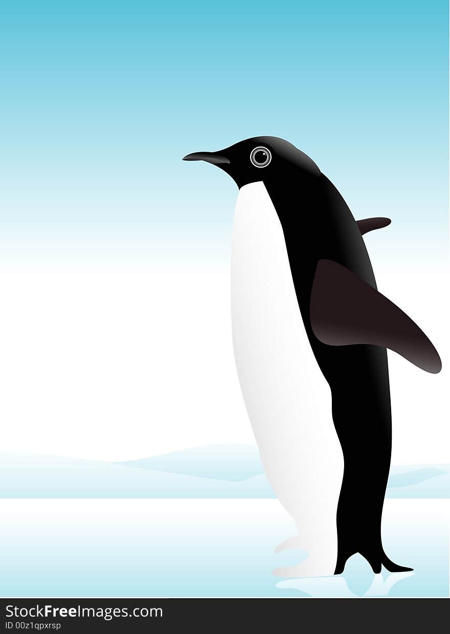 Penguin in ice on gradient background