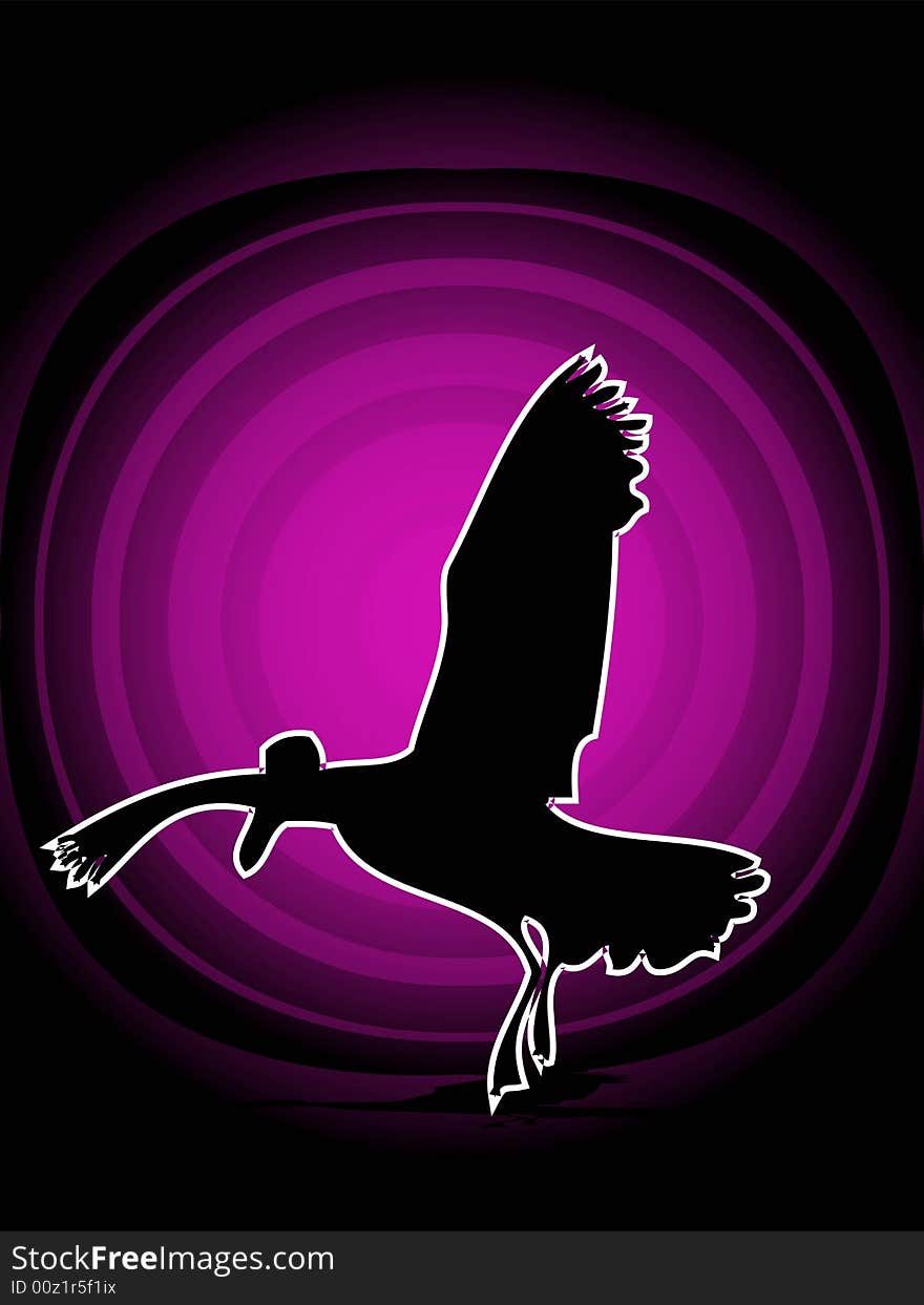 Flying crow on gradient circular background