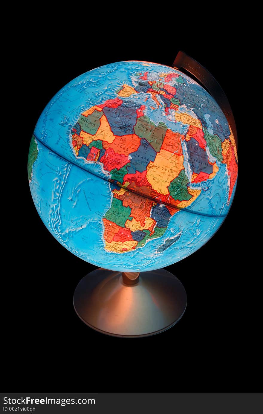 Terrestrial Globe on a black background