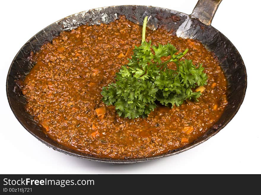 A pan full of sauce bolognaise