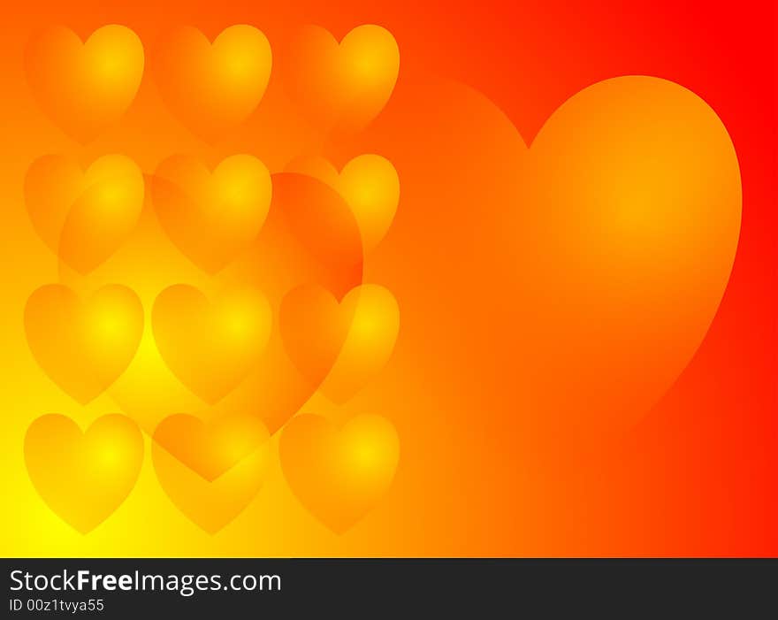 Romantic background of love hearts in sunburst colors. Romantic background of love hearts in sunburst colors