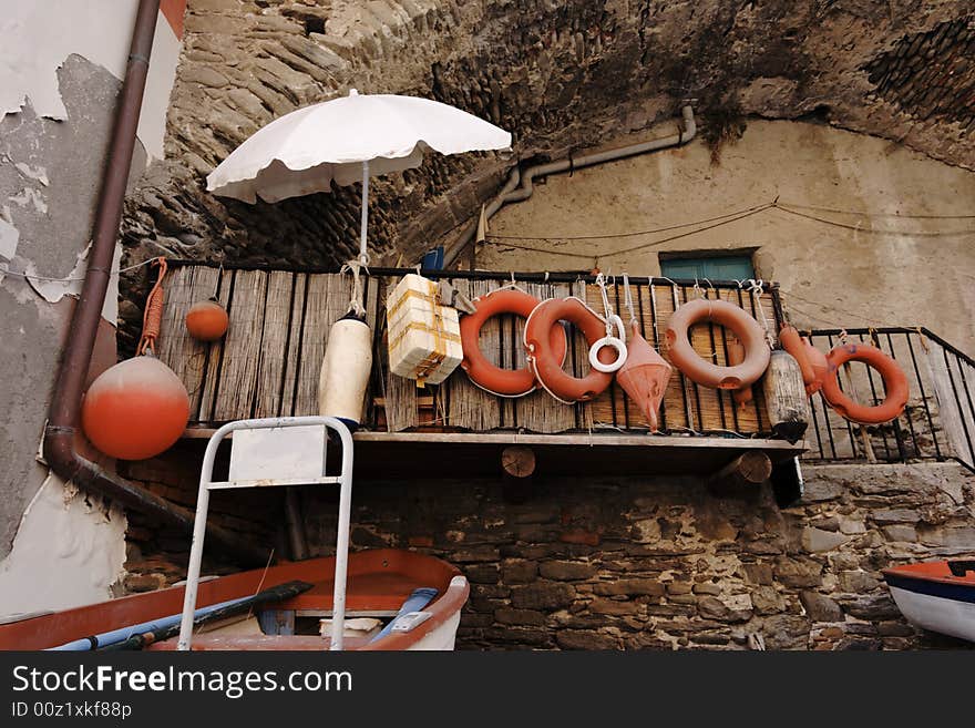 The railway and the village of Manarola.Cinqueterre