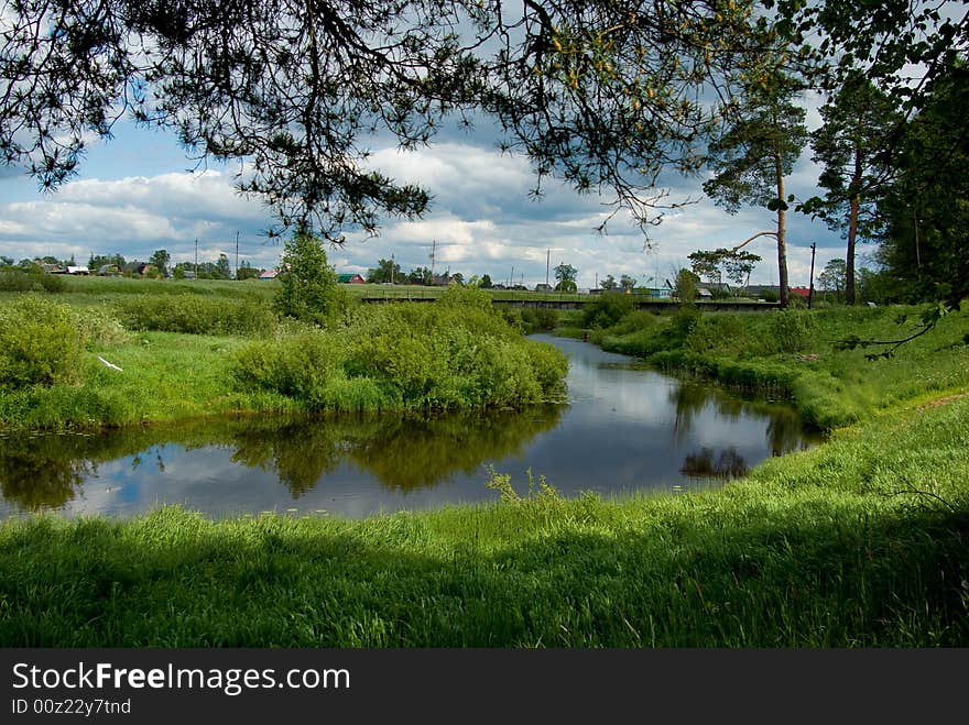 River near village after rain. River near village after rain