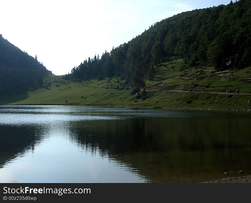 Lake on the mountain with shadows