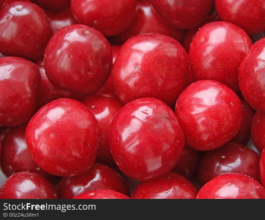 Close up of the red cherries.