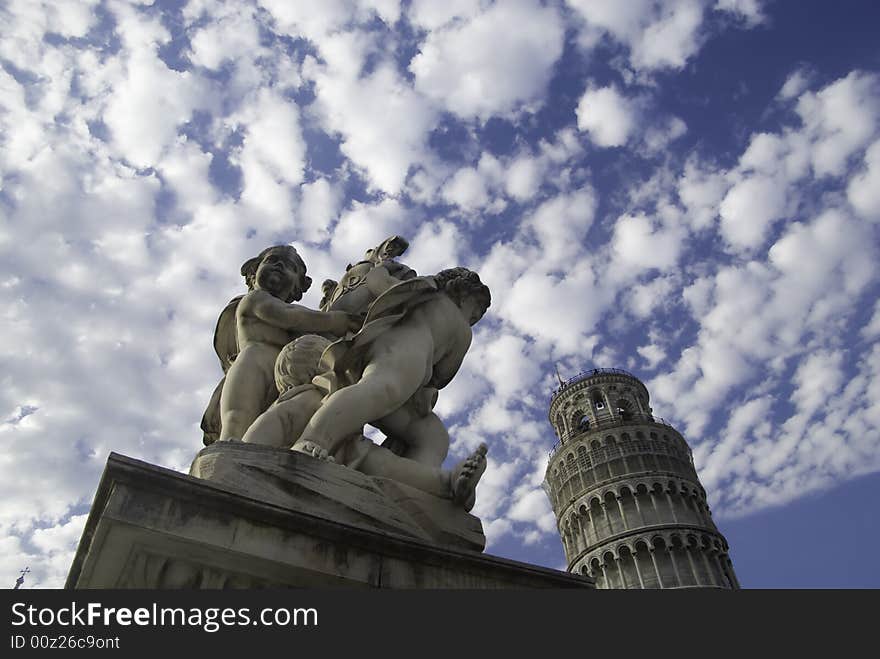 Leaning Tower against a blue cloudy sky. Leaning Tower against a blue cloudy sky.