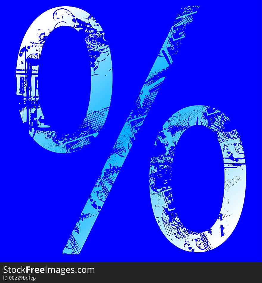 Percent sign on blue background. vector illustration.