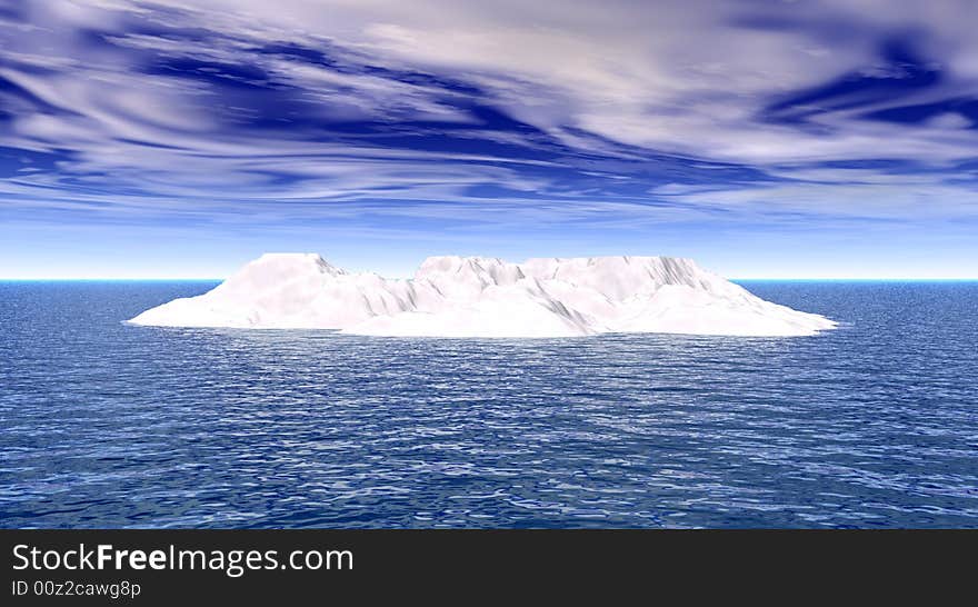 The big iceberg on  the open ocean - 3d landscape scene.