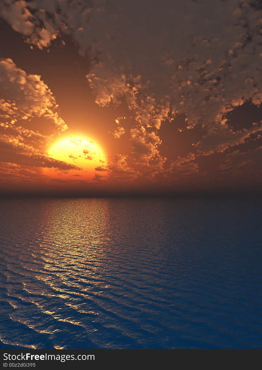 Beautiful sea and sky at sunset - digital artwork. Beautiful sea and sky at sunset - digital artwork