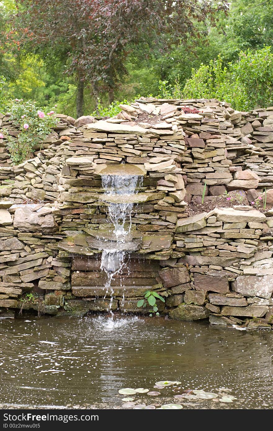 Garden waterfall made out of stones