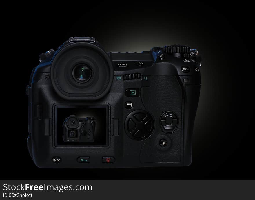 Isolated camera body on black background. Isolated camera body on black background