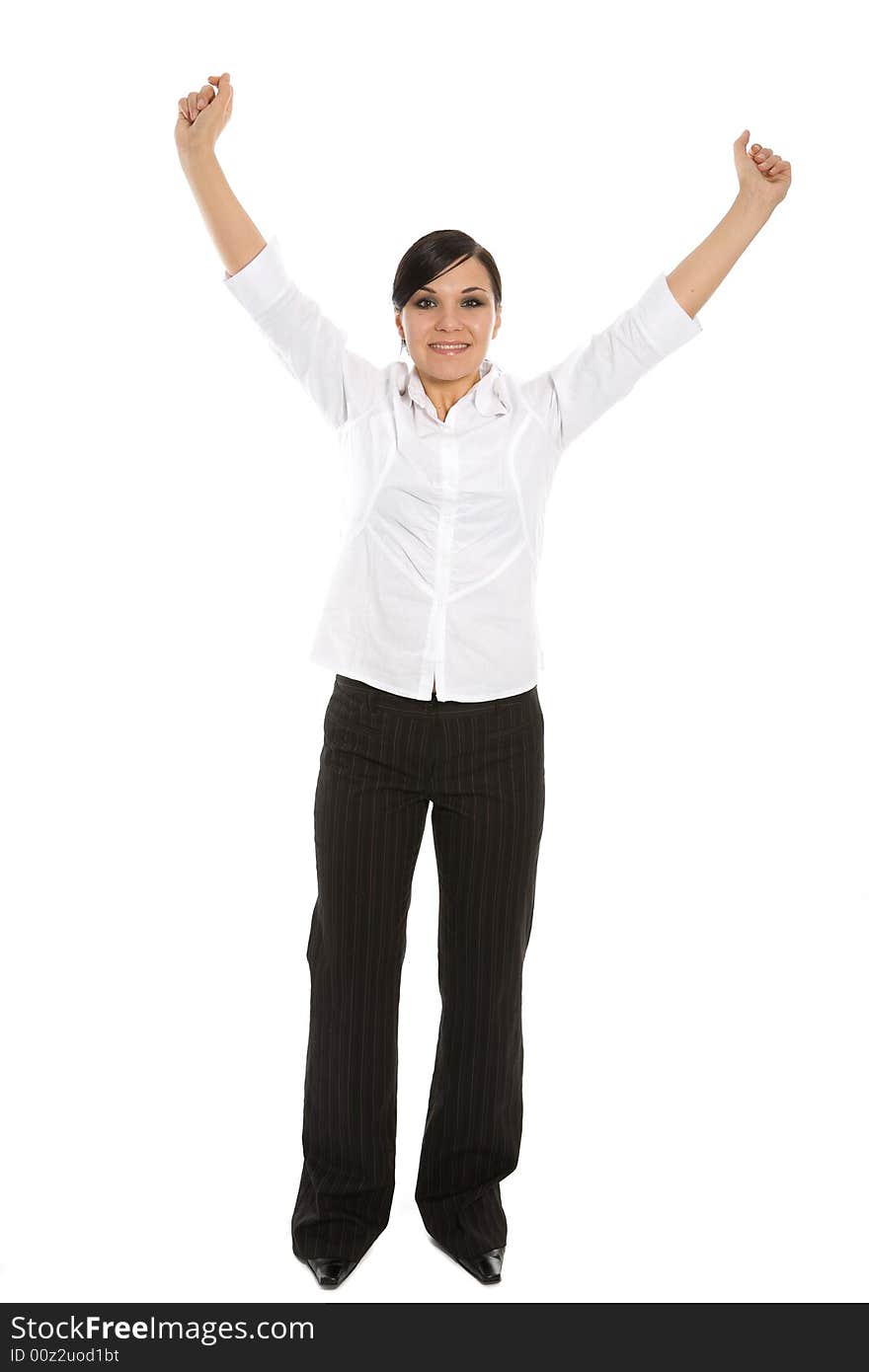 Attractive brunette businesswoman on white background