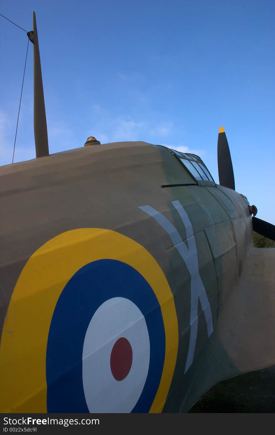 This is a full scale replica model of a world war two fighter plane. the shot was taken at the mamorial site in Capel Le Ferne near Dover, England. This is a full scale replica model of a world war two fighter plane. the shot was taken at the mamorial site in Capel Le Ferne near Dover, England.