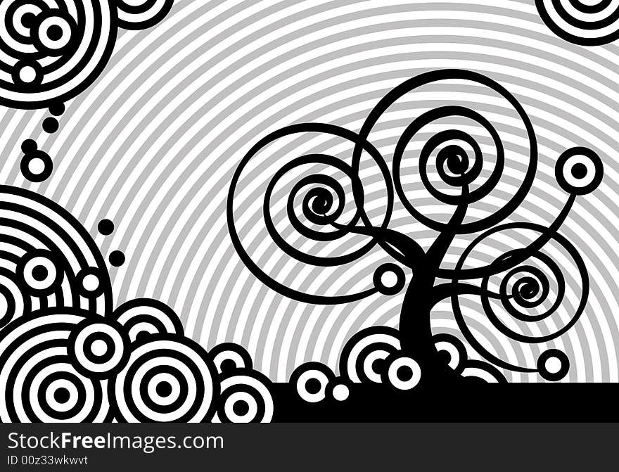 Stylized tree, black and white circles