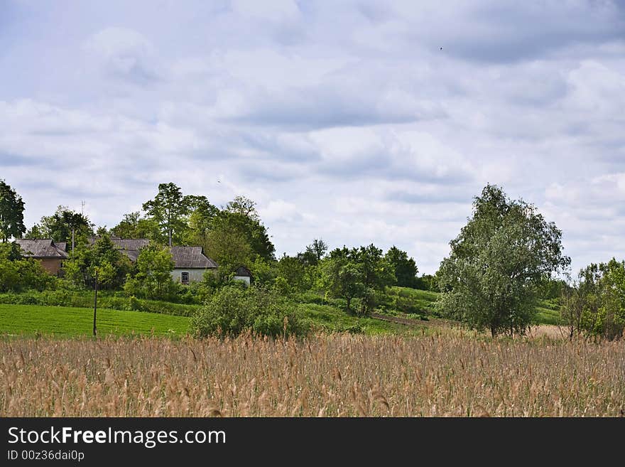 View series: landscape vith village houses and trees