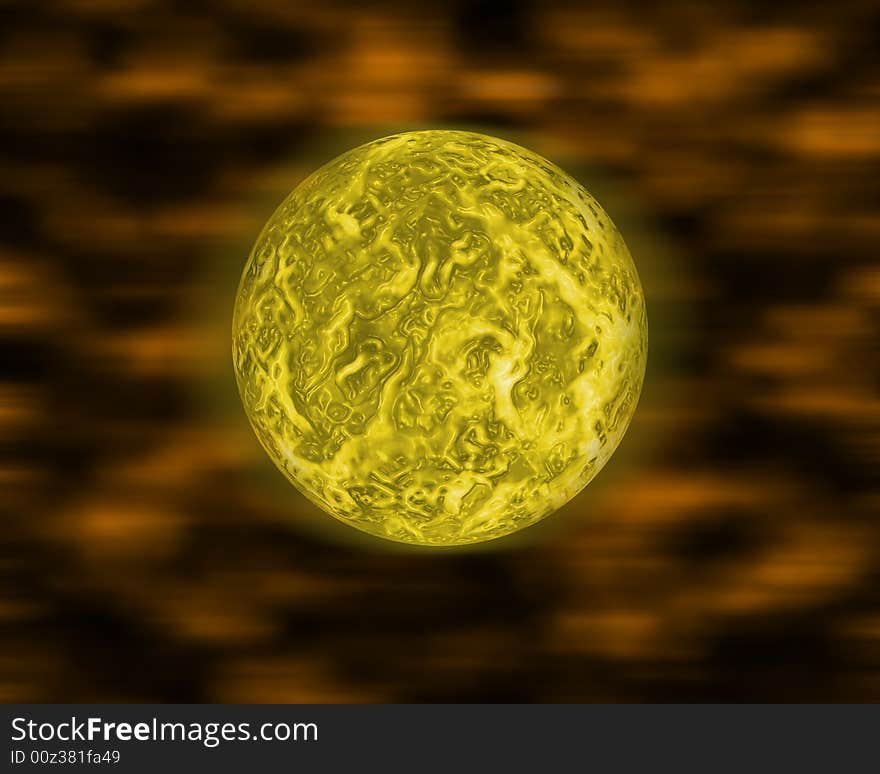 Illustration of golden planet in space