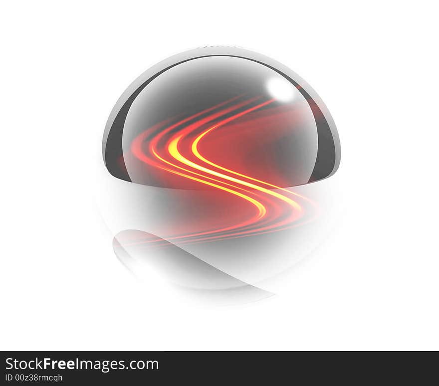 Fiery waves in the white glass sphere. Fiery waves in the white glass sphere