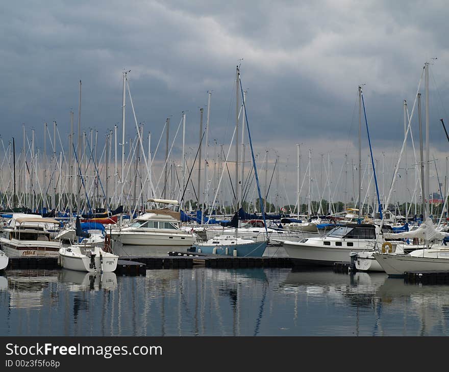 Boat yard on stormy day