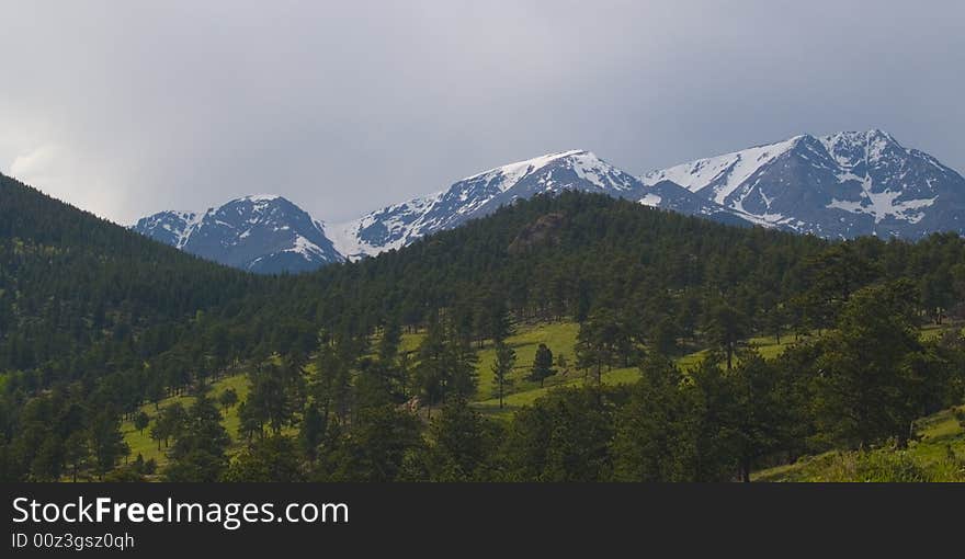 Three mountains in a spring rain storm in Rocky Mountain National Park. Three mountains in a spring rain storm in Rocky Mountain National Park