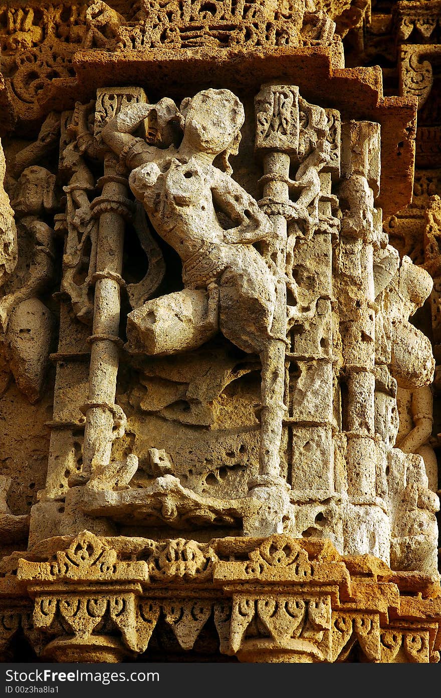 Sculpture on a temple pillars.