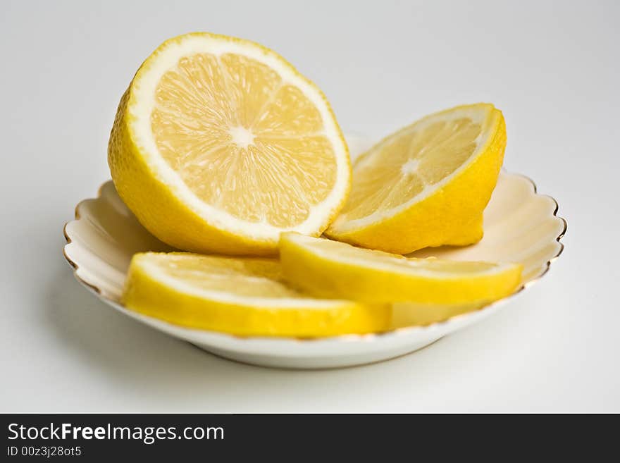 Lemon slices on a plate.