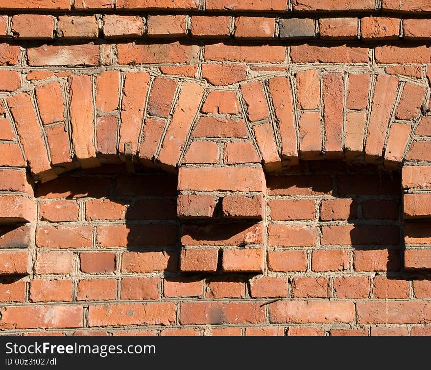 Old brick wall decoration. Close up. Abstract texture.