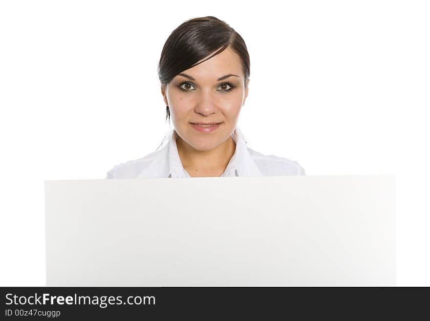 Businesswoman with banner