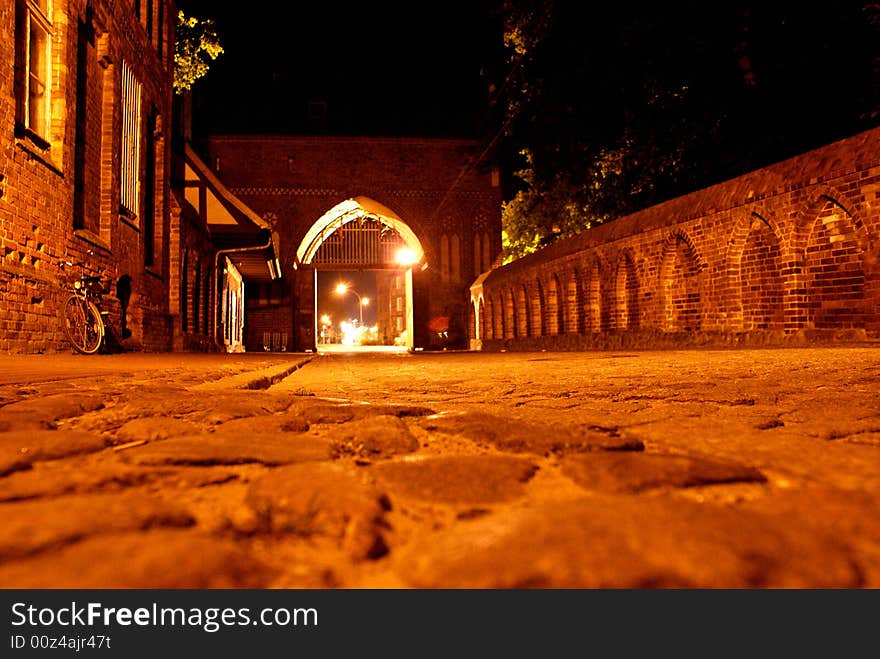 An very old city wall in the night. An very old city wall in the night