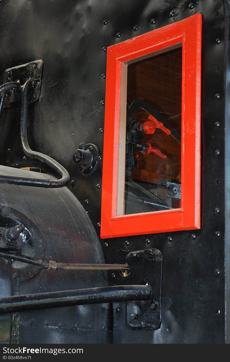 The red window of black locomotive