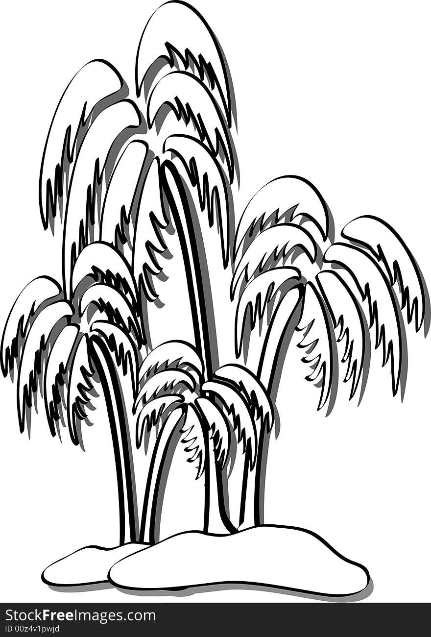 Silhouette illustration of coconut tree