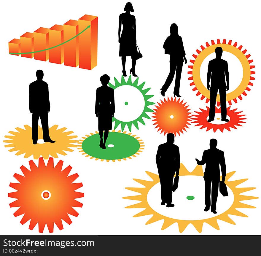 Business people, graph and cogwheels