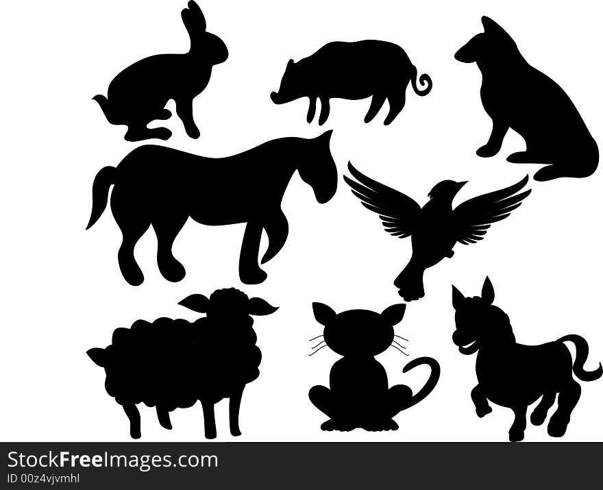 Silhouette illustration of farm animals. Silhouette illustration of farm animals