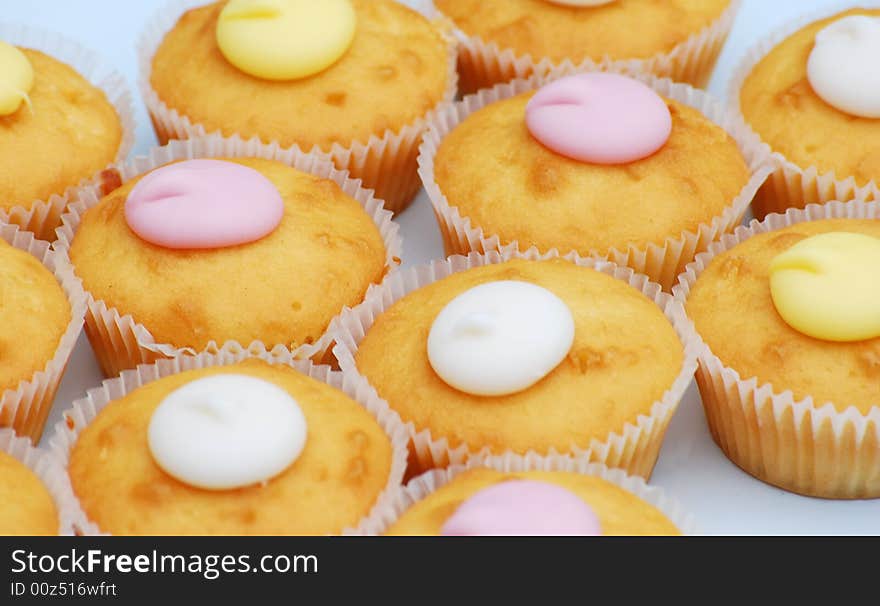 A shot of some pretty iced fairy cakes