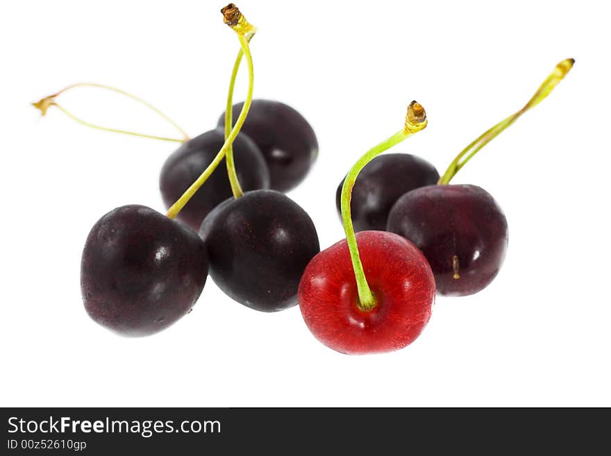 Cherries isolated on the white background