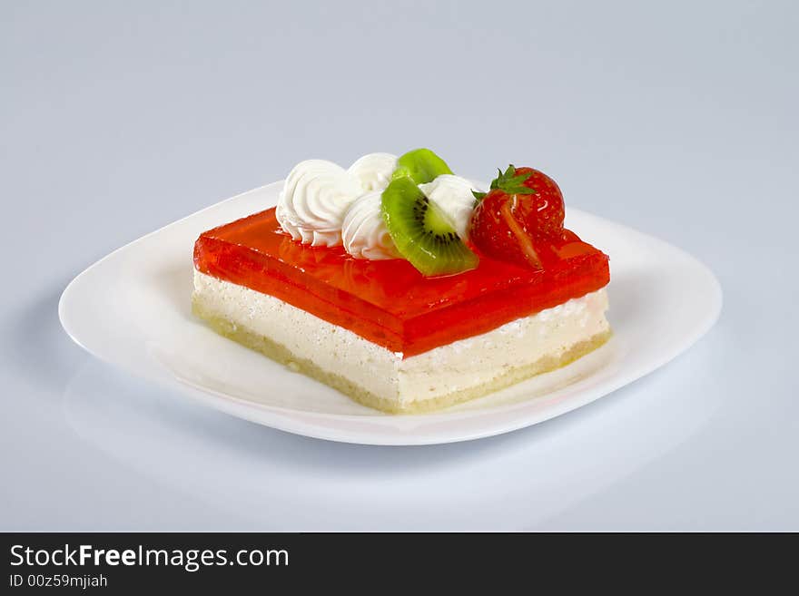 Red dessert, on white plate. Red dessert, on white plate