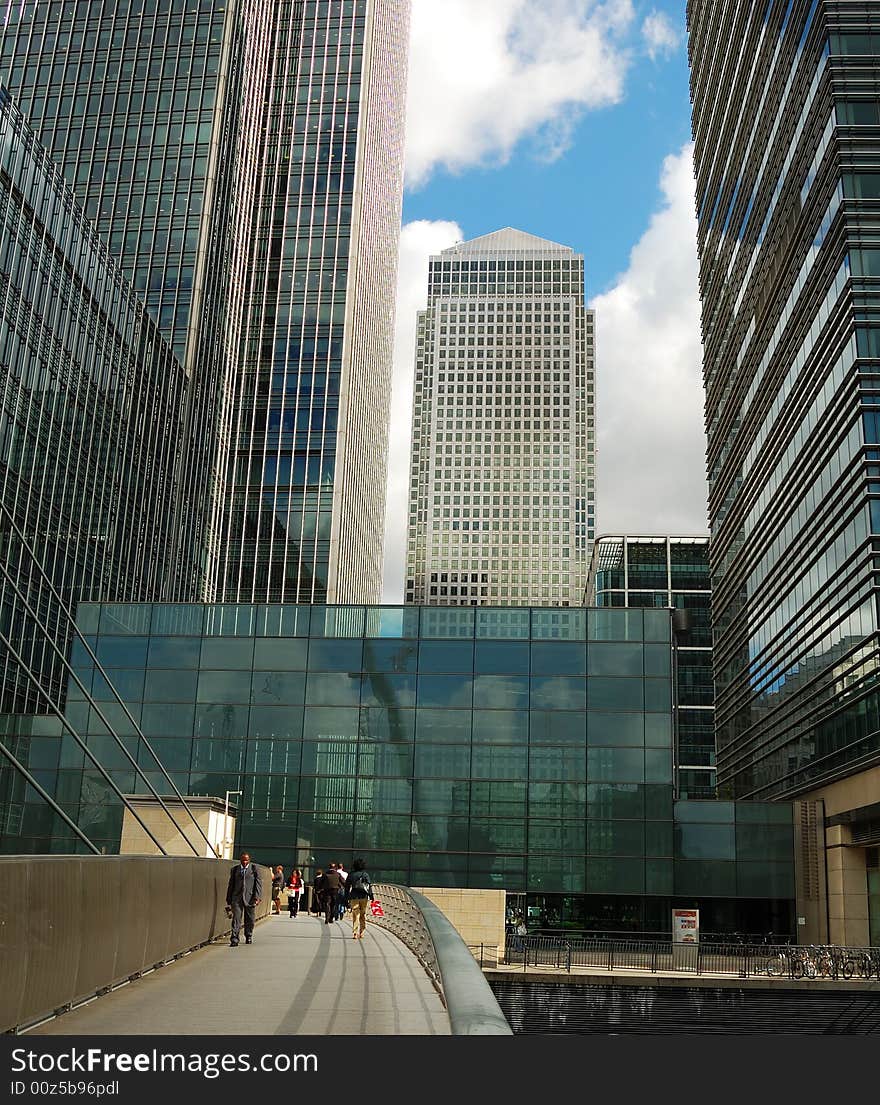 Skyscrapers in the Canary wharf financial center in London. Skyscrapers in the Canary wharf financial center in London