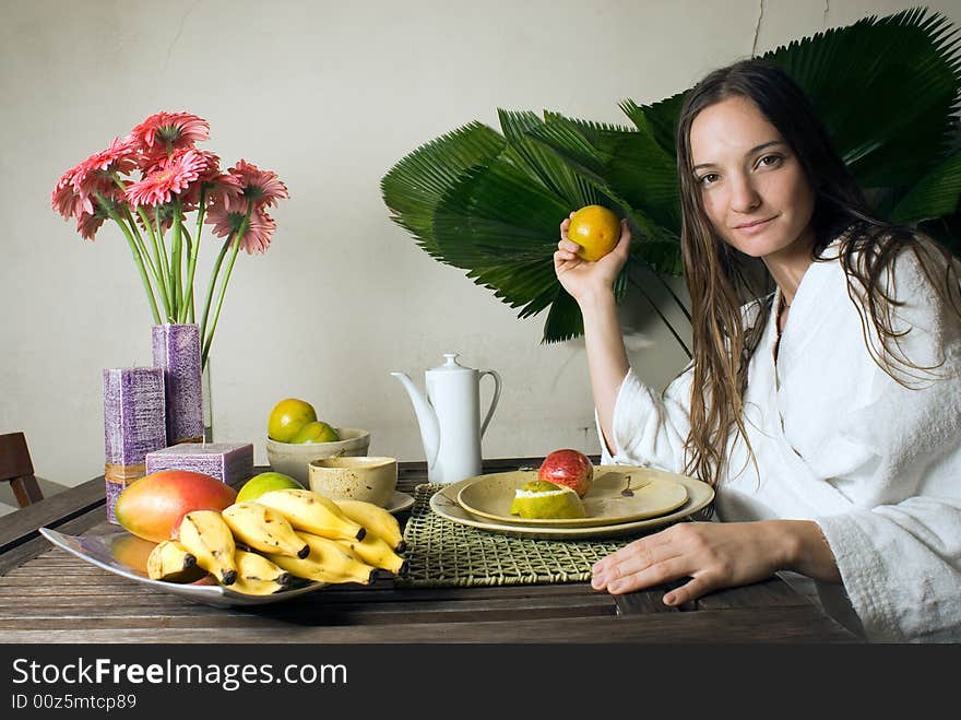 Woman Eating Breakfast - Horizontal