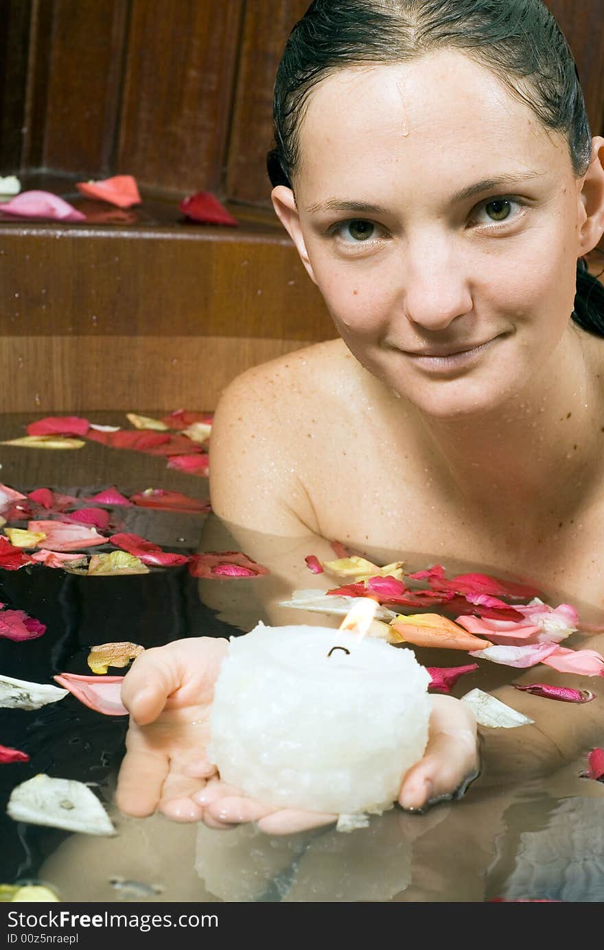 Woman Relaxes In Spa Tub - Vertical