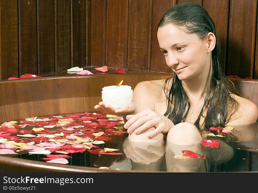 Woman In Tub With A Candle - Horizontal