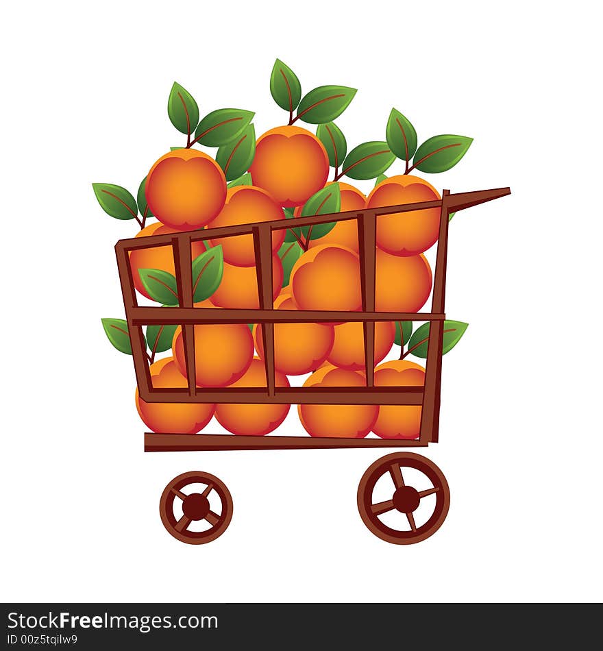 Shopping basket with oranges, illustration