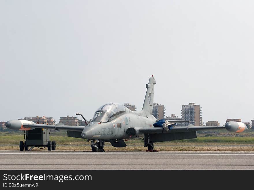 An war plane ready to take off from its base in europe