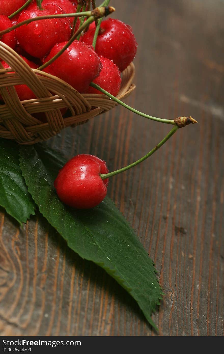 Close up view of red fresh cherry